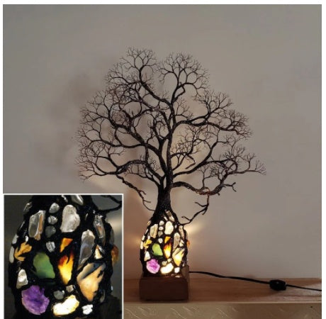 Ancient Tree Metal Sculpture Gem Accent Lamp